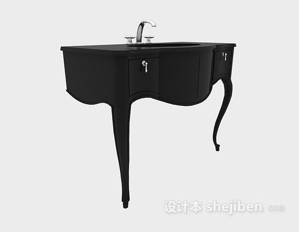 黑色实木洗手池3d模型下载