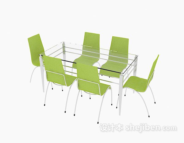 免费玻璃桌、不锈钢椅组合3d模型下载