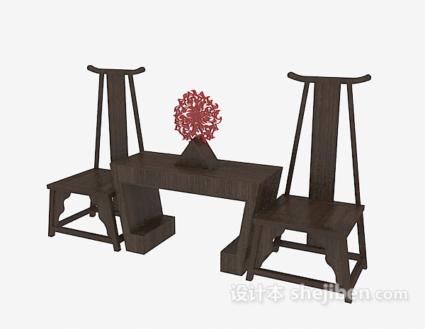 免费中式棕色实木桌椅3d模型下载