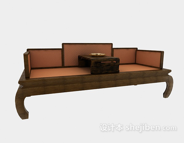 免费中式双人实木沙发3d模型下载