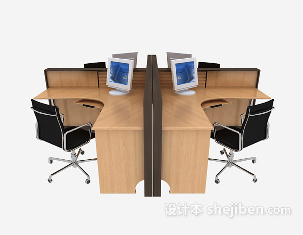四人工作桌椅3d模型下载