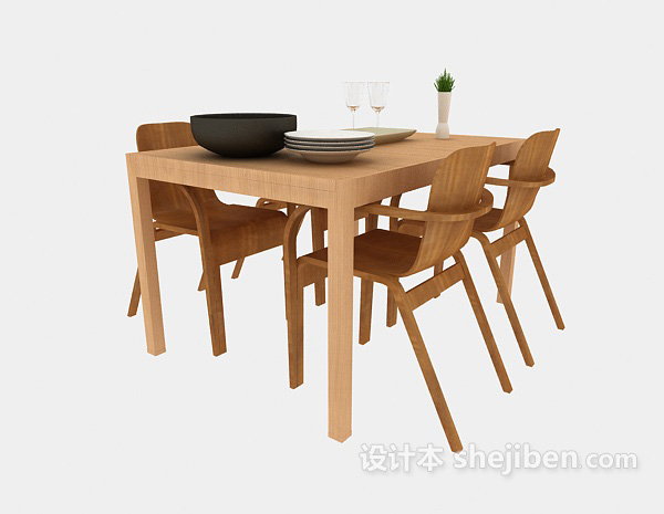 现代简约桌椅组合3d模型下载