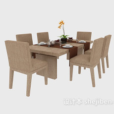 田园风格餐桌餐椅3d模型下载