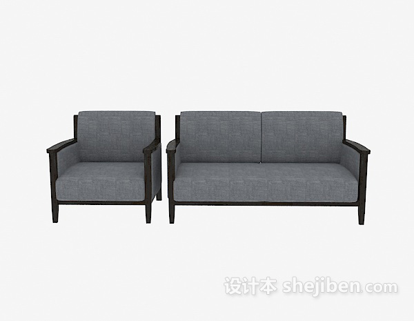 中式风格中式实木双人沙发3d模型下载