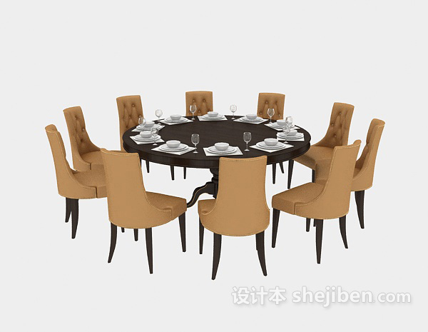 现代风格现代实木 餐桌3d模型下载