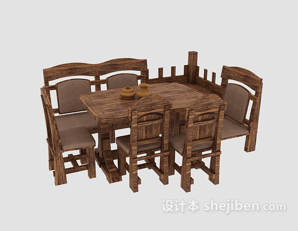 免费原木桌椅组合3d模型下载
