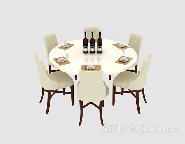 地中海风格简约家庭餐桌椅3d模型下载