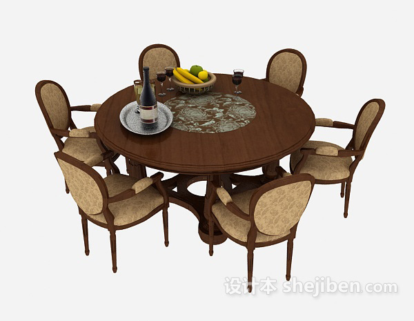 传统典雅餐桌椅3d模型下载