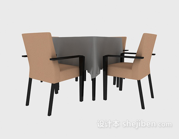 免费实木四人桌椅组合3d模型下载
