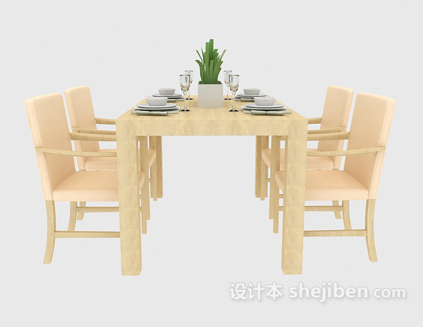 实木餐桌和餐椅3d模型下载