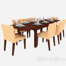 简约美式家居餐桌3d模型下载