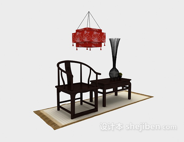 中式传统桌椅3d模型下载