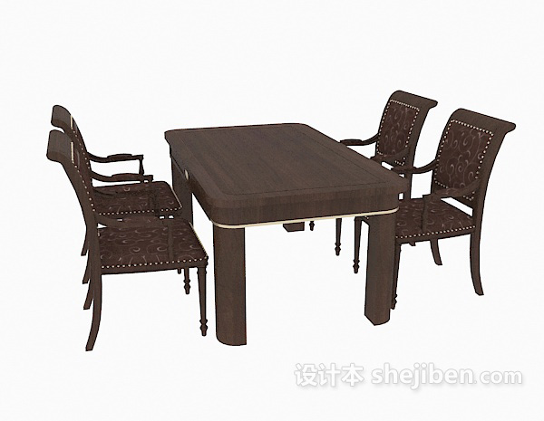 免费欧式四人实木餐桌3d模型下载