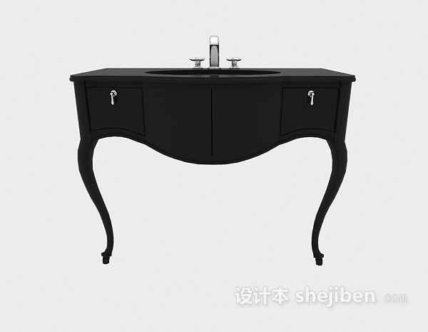 欧式风格黑色实木洗手池3d模型下载