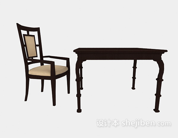 中式风格新中式实木餐桌椅3d模型下载
