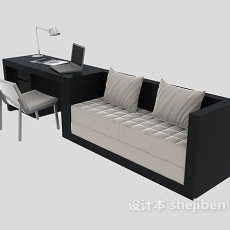现代书桌、沙发组合3d模型下载