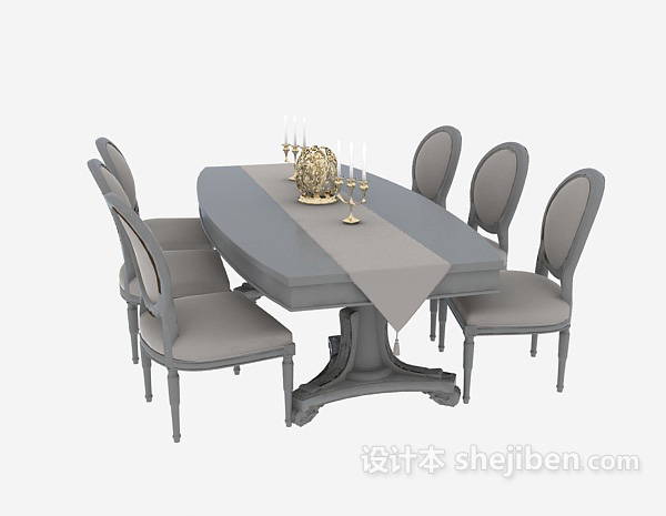 免费美式传统实木餐桌3d模型下载