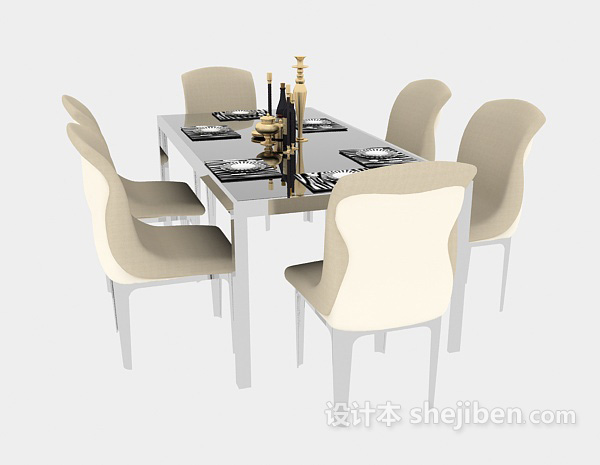 欧式风格欧式家庭餐桌组合3d模型下载