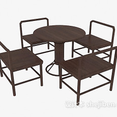 实木小圆桌椅组合3d模型下载