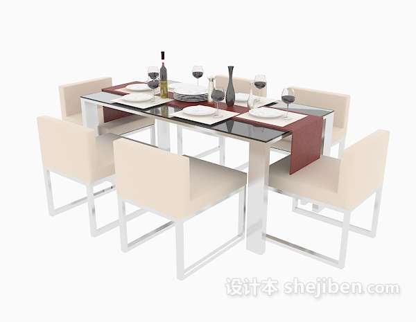 免费现代风格家庭餐桌3d模型下载