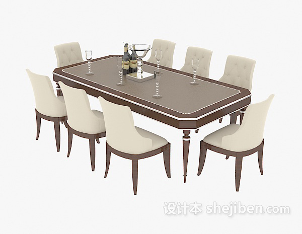 免费家庭实木餐桌餐椅3d模型下载