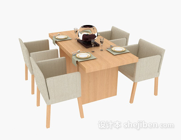 免费现代简约餐桌椅组合3d模型下载