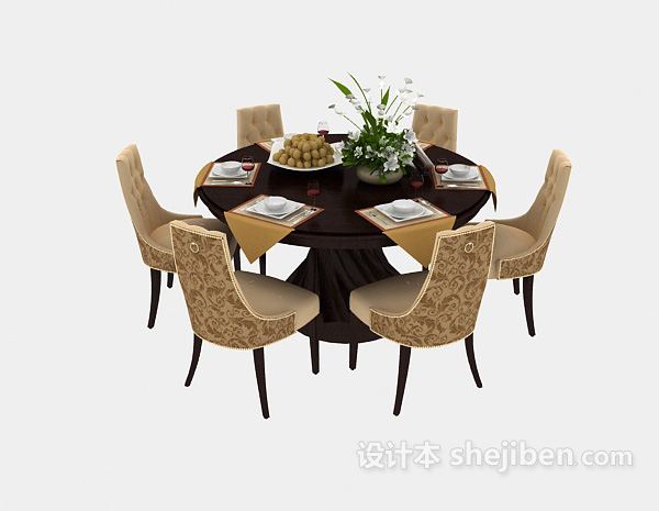 免费欧式六人圆形餐桌3d模型下载