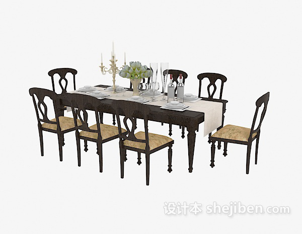 免费欧式家庭餐桌3d模型下载