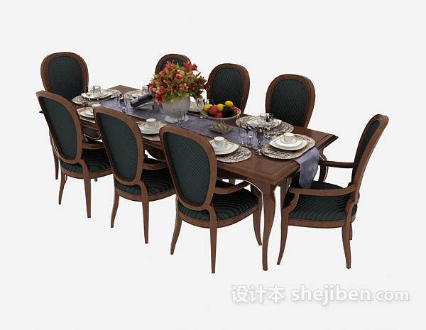 其它美式风格餐桌餐椅3d模型下载