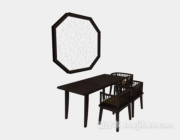 中式简约桌椅组合3d模型下载
