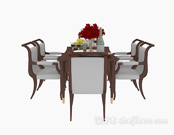 欧式风格欧式餐厅桌椅组合3d模型下载