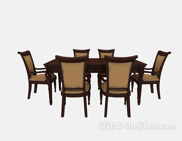 免费精致美式家居餐桌3d模型下载