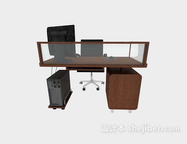 单人办公桌椅3d模型下载