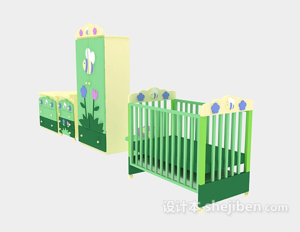 婴幼儿床具、衣柜3d模型下载