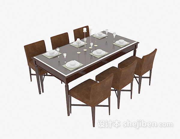 免费六人家庭餐桌3d模型下载