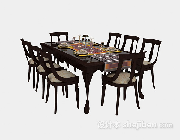 棕色家居餐桌3d模型下载