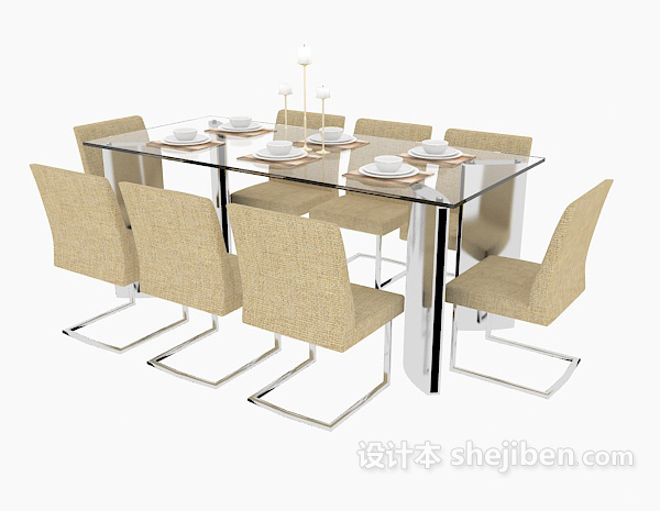 免费现代玻璃家居餐桌3d模型下载