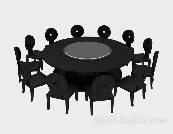 免费黑色实木餐桌椅3d模型下载