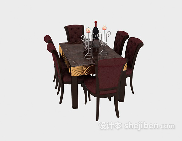 美式家居餐桌椅3d模型下载