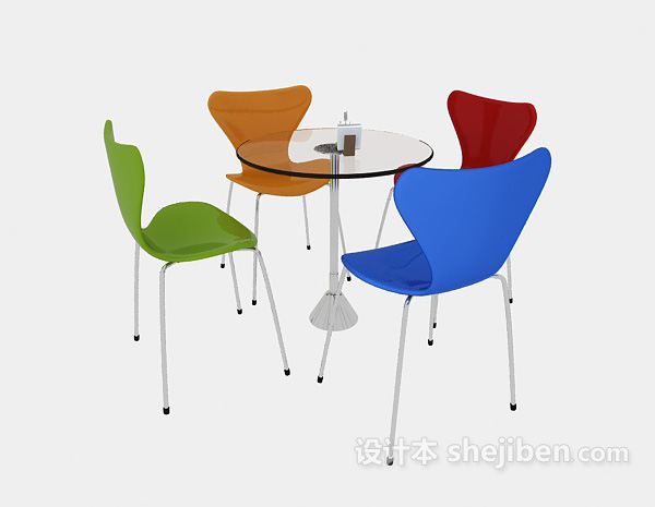 免费现代玻璃休闲桌椅组合3d模型下载