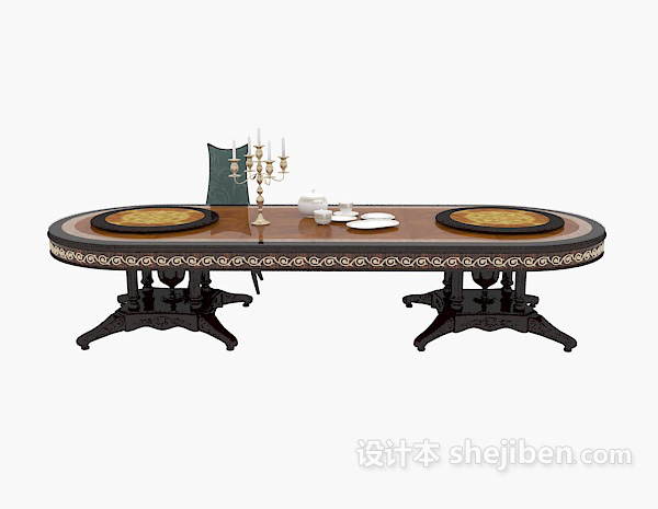 东南亚风格精致花边实木餐桌3d模型下载