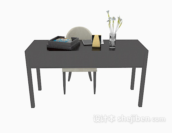 免费黑色简约书桌3d模型下载