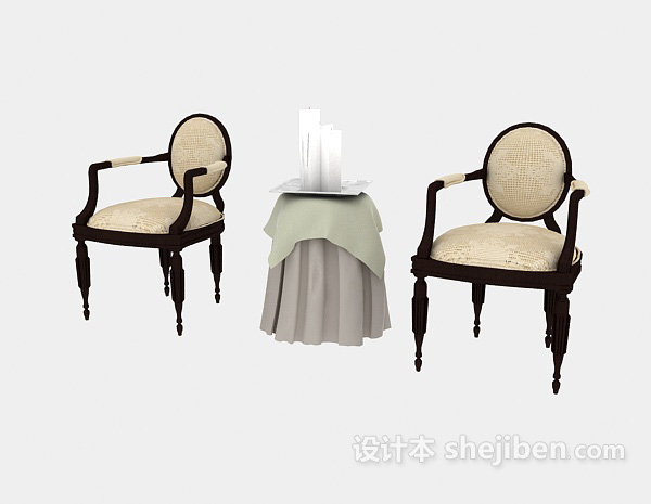 免费美式扶手桌椅3d模型下载