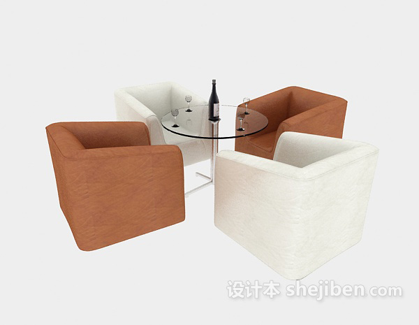 单人沙发、茶几组合3d模型下载