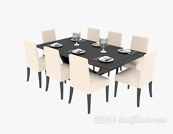 地中海简约餐桌餐椅3d模型下载