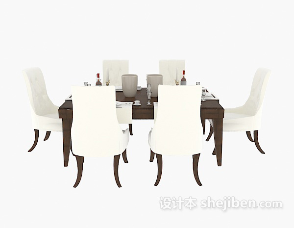 地中海风格实木家居餐桌3d模型下载