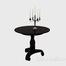 黑色实木沙发边桌3d模型下载
