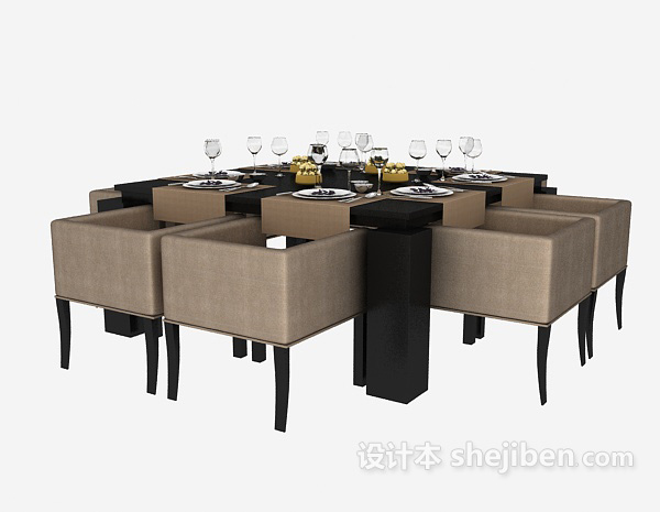 免费美式简约餐桌3d模型下载