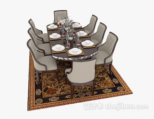 欧式风格简欧家居餐桌3d模型下载