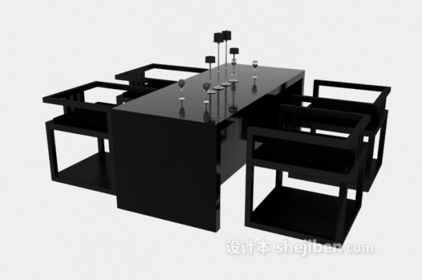 免费中式黑色餐桌椅3d模型下载
